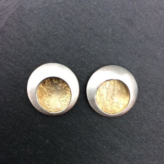 Satinised Silver Etch Studs with Gilt
