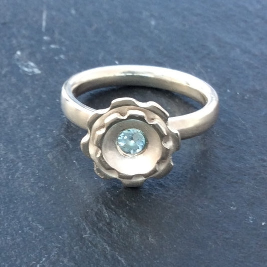 Fiore Ring with a Medium and Small Flower and a 3mm Blue Topaz Gemstone
