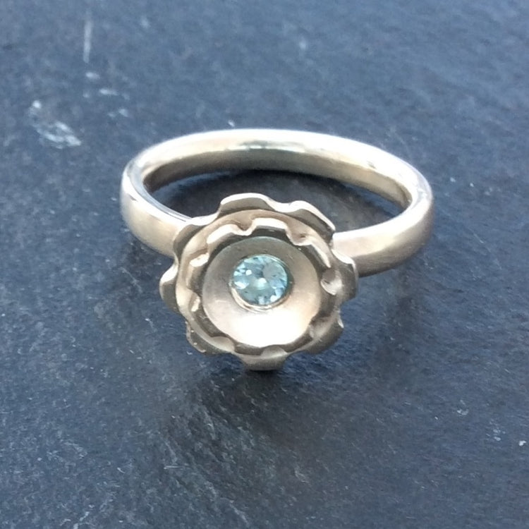 Fiore Ring with a Medium and Small Flower and a 3mm Blue Topaz Gemstone